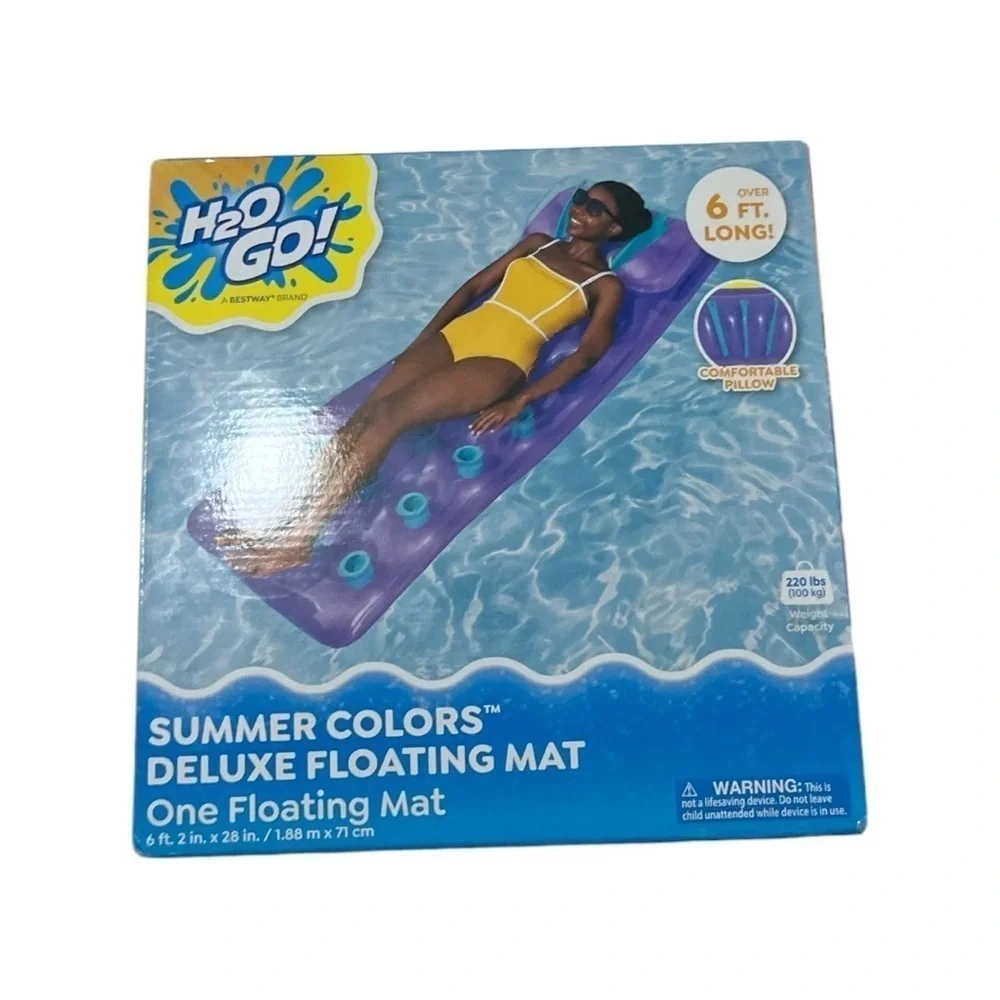 NEW H2O Go Summer Colors Deluxe Floating Mat 6 Ft Long